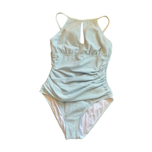ELLEN TRACY High Neck Over-The-Shoulder Mio One Piece Swimsuit Keyhole 10 - Picture 1 of 11
